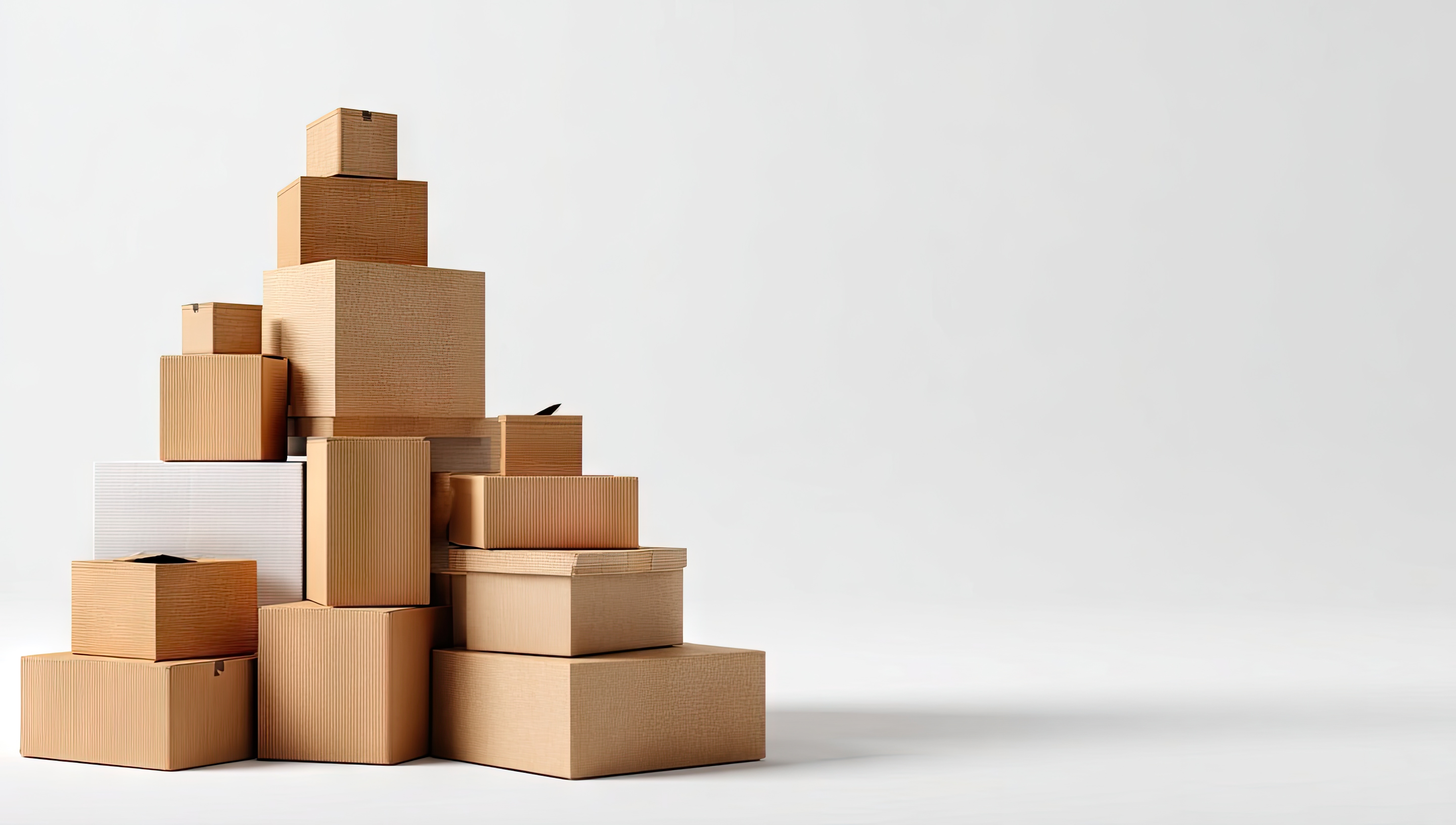 Cardboard boxes stacked in a  pyramid shape